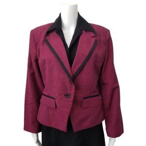 For Pete’s Sake Houndstooth Blazer Black Fuchsia Cotton Linen Womens Size Medium